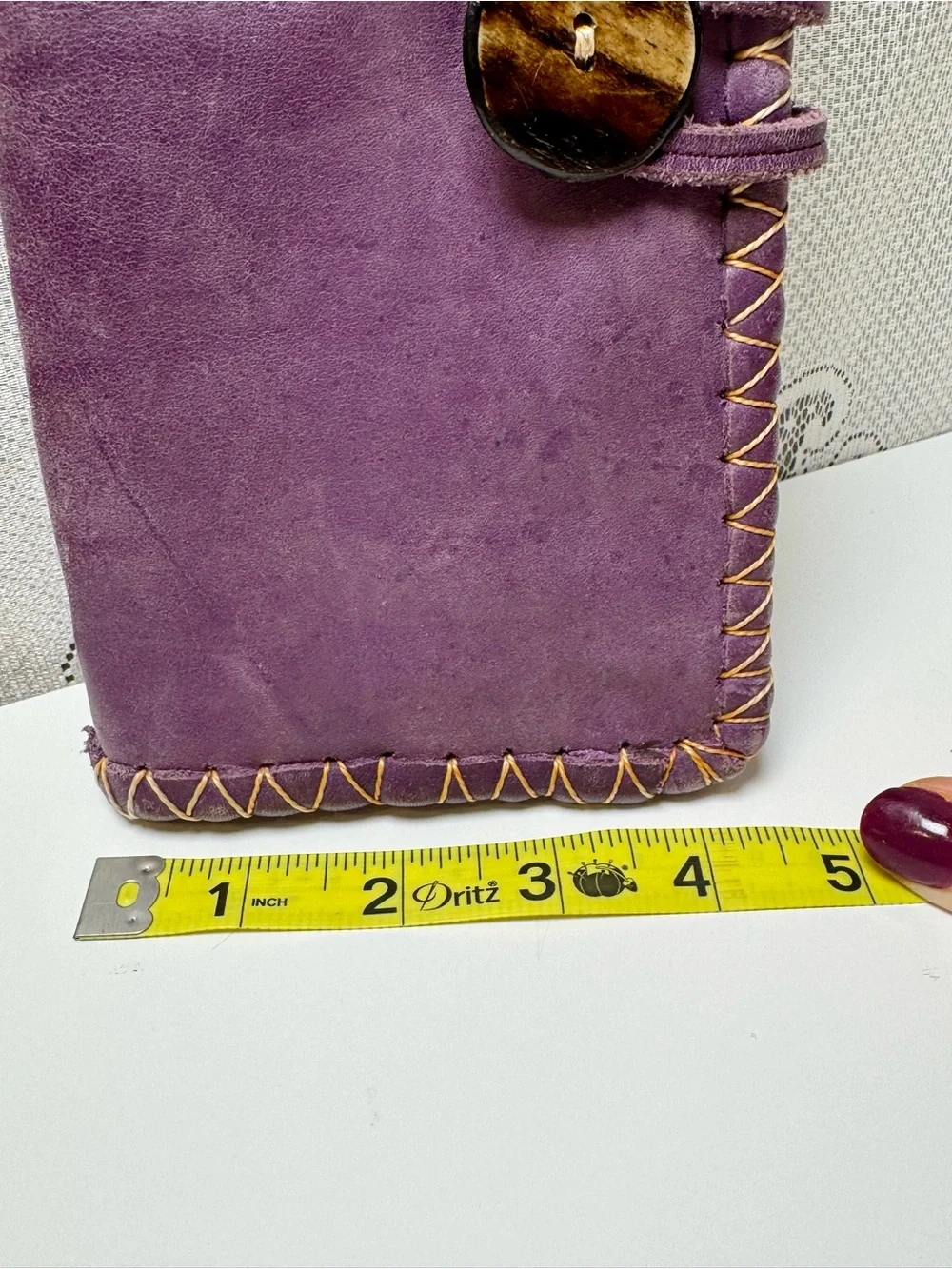 Artisan Handcrafted Beaded Purple Leather Women's Wallet Clutch with Horn Button